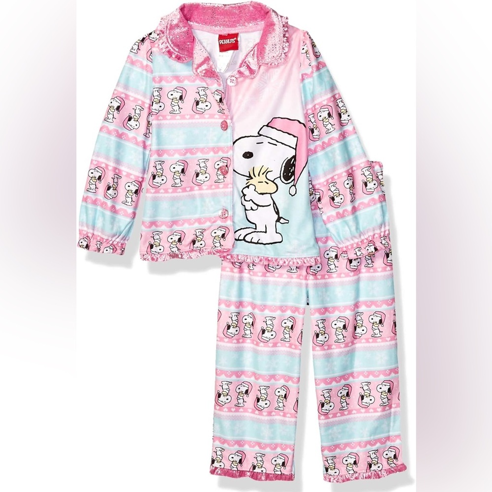 NWT Peanuts Girls Toddler Snoopy Soft Knit Flannel Button Down Pajama 2T